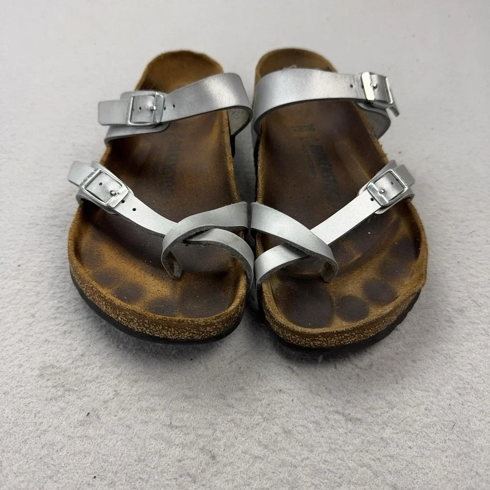 Birkenstock Mayari Sandals Womens Size 8 Silver Strappy Cork Footbed Comfort
